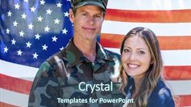  Presentation with communist party of vietnam flag - Audience pleasing slide set consisting of soldier reunited with his partner backdrop and a ocean colored foreground