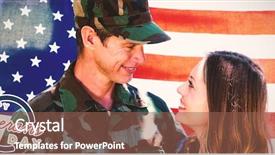  Presentation with veterans day - Slide deck with soldier reunited with his partner background and a violet colored foreground