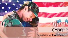  Presentation with veterans day - PPT layouts enhanced with soldier reunited with his partner background and a coral colored foreground