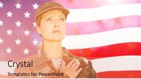  Presentation with american flag - Slide deck featuring soldier taking pledge in front background and a coral colored foreground
