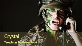  Presentation with radio station - Audience pleasing slides consisting of soldier talking by radio backdrop and a tawny brown colored foreground