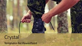  Presentation with forest - Slide deck with soldier tying bootlaces in forest background and a yellow colored foreground