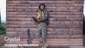  Presentation with military family - PPT theme enhanced with soldier-using-tablet-computer-against background and a gray colored foreground