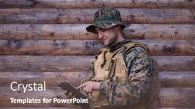  Presentation with military family - Slides enhanced with soldier-using-tablet-computer-against background and a violet colored foreground