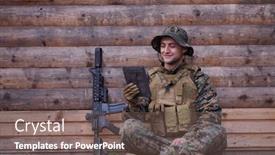  Presentation with military family - Slide deck featuring soldier-using-tablet-computer-against background and a violet colored foreground