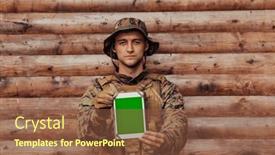  Presentation with military family - Presentation theme consisting of soldier-using-tablet-computer-against background and a tawny brown colored foreground