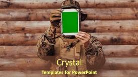  Presentation with military family - Presentation design with soldier-using-tablet-computer-against background and a tawny brown colored foreground
