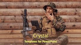  Presentation with military family - Slide set having soldier-using-tablet-computer-against background and a tawny brown colored foreground