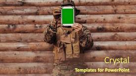  Presentation with military family - Presentation having soldier-using-tablet-computer-against background and a tawny brown colored foreground