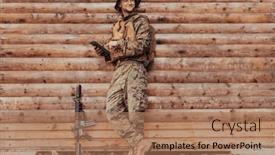  Presentation with military family - PPT theme featuring soldier-using-tablet-computer-against background and a coral colored foreground