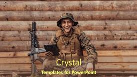  Presentation with military family - Presentation theme with soldier-using-tablet-computer-against background and a tawny brown colored foreground
