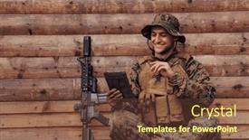  Presentation with military family - Slide set enhanced with soldier-using-tablet-computer-against background and a tawny brown colored foreground