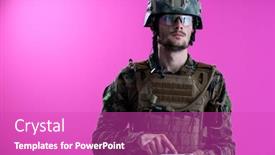  Presentation with tablet - Presentation theme enhanced with soldier-using-tablet-computer-hands background and a purple colored foreground