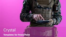  Presentation with tablet - Colorful slides enhanced with soldier-using-tablet-computer-hands backdrop and a purple colored foreground