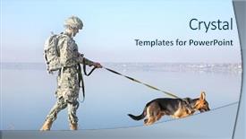  Presentation with german - PPT theme enhanced with soldier with german shepherd dog background and a sky blue colored foreground