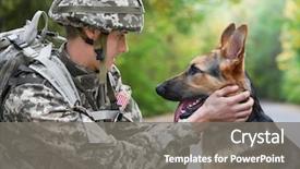  Presentation with military - Colorful PPT theme enhanced with soldier with military working dog backdrop and a gray colored foreground
