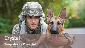  Presentation with military - Audience pleasing slide deck consisting of soldier with military working dog backdrop and a gray colored foreground