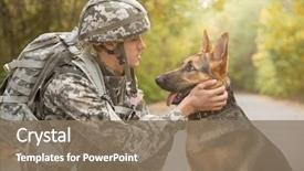  Presentation with military - Audience pleasing PPT layouts consisting of soldier with military working dog backdrop and a coral colored foreground