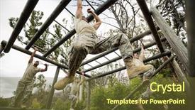  Presentation with boot camp - Colorful presentation enhanced with soldiers climbing monkey bars backdrop and a tawny brown colored foreground