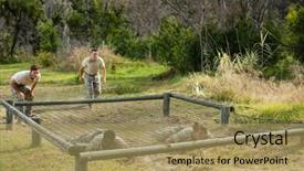  Presentation with obstacle course - Cool new PPT theme with soldiers crawling under the net during obstacle course in boot camp backdrop and a coral colored foreground