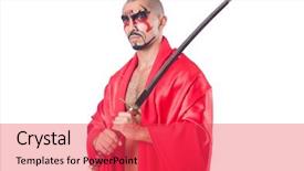  Presentation with sword - Cool new slide set with soldiers war - man with sword isolated backdrop and a red colored foreground