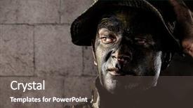  Presentation with bricks - Colorful PPT layouts enhanced with soldiers war - portrait of young soldier face backdrop and a dark gray colored foreground