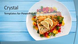 Presentation with fish - Presentation theme enhanced with sole - fish dish - fried fish background and a  colored foreground