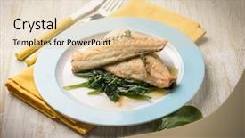  Presentation with spinach - Theme having sole - fish fillet with fresh spinach background and a lemonade colored foreground