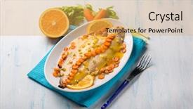  Presentation with celery - Cool new slide deck with sole fish with carrots celery and orange sauce backdrop and a yellow colored foreground