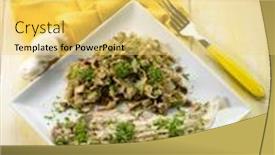  Presentation with mushroom - Colorful presentation theme enhanced with sole-fish-with-sauteed-mushroom backdrop and a  colored foreground