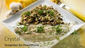  Presentation with mushroom - Presentation theme featuring sole-fish-with-sauteed-mushroom background and a  colored foreground