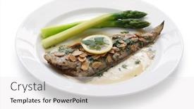  Presentation with almond - Slide set having sole-meuniere-with-almond-sauce background and a white colored foreground