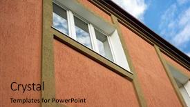  Presentation with building and wind - Colorful slide set enhanced with solid colors - architectural details window backdrop and a coral colored foreground