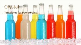  Presentation with bottles - Cool new slide set with solid colors - bottles of multi-color drinks backdrop and a cream colored foreground