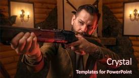  Presentation with hunting - Presentation design with solid fire - hunter man aims background and a wine colored foreground