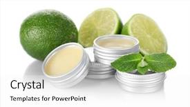  Presentation with perfume - Cool new slide set with solid green - containers with dry perfume leaves backdrop and a white colored foreground