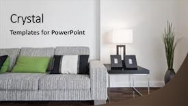  Presentation with reading table - Audience pleasing theme consisting of solid green - large contemporary designer sofa backdrop and a light gray colored foreground