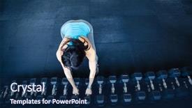  Presentation with pcos woman - Slide set featuring solid shapes - woman takes a dumbbell background and a navy blue colored foreground