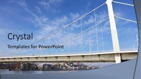  Presentation with cable stayed bridge over river - Presentation theme featuring solid state - erzbet bridge over danube river background and a  colored foreground