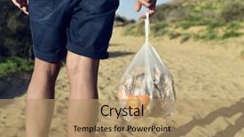  Presentation with solid waste - Slide set consisting of solid waste - closeup of a young caucasian background and a coral colored foreground