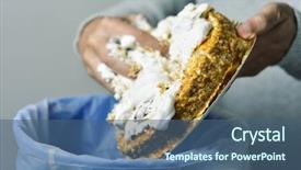  Presentation with solid waste - Slide set with solid waste - closeup of a young caucasian background and a ocean colored foreground