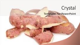  Presentation with potato - Theme enhanced with solid waste - closeup of some potato peels background and a sky blue colored foreground