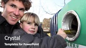  Presentation with solid waste - PPT theme featuring solid waste - father and son recycling glass background and a dark gray colored foreground