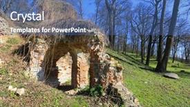  Presentation with clear sunny day rural landscape - Presentation theme with solid waste - ruin of old house background and a ocean colored foreground