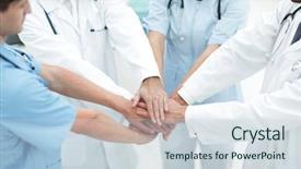  Presentation with solidarity - Amazing slide set having solidarity - doctors holding hands together backdrop and a sky blue colored foreground