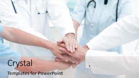  Presentation with solidarity - PPT theme with solidarity - doctors holding hands together background and a coral colored foreground
