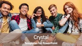  Presentation with group of people - Amazing presentation having solidarity - group of cheerful young people backdrop and a violet colored foreground