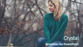  Presentation with public - Cool new PPT layouts with solitude woman sitting on fence backdrop and a  colored foreground