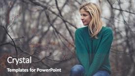  Presentation with public - Amazing PPT theme having solitude woman sitting on fence backdrop and a dark gray colored foreground