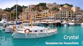  Presentation with port and tapas - Beautiful PPT theme featuring sollar - puerto de soller port backdrop and a  colored foreground